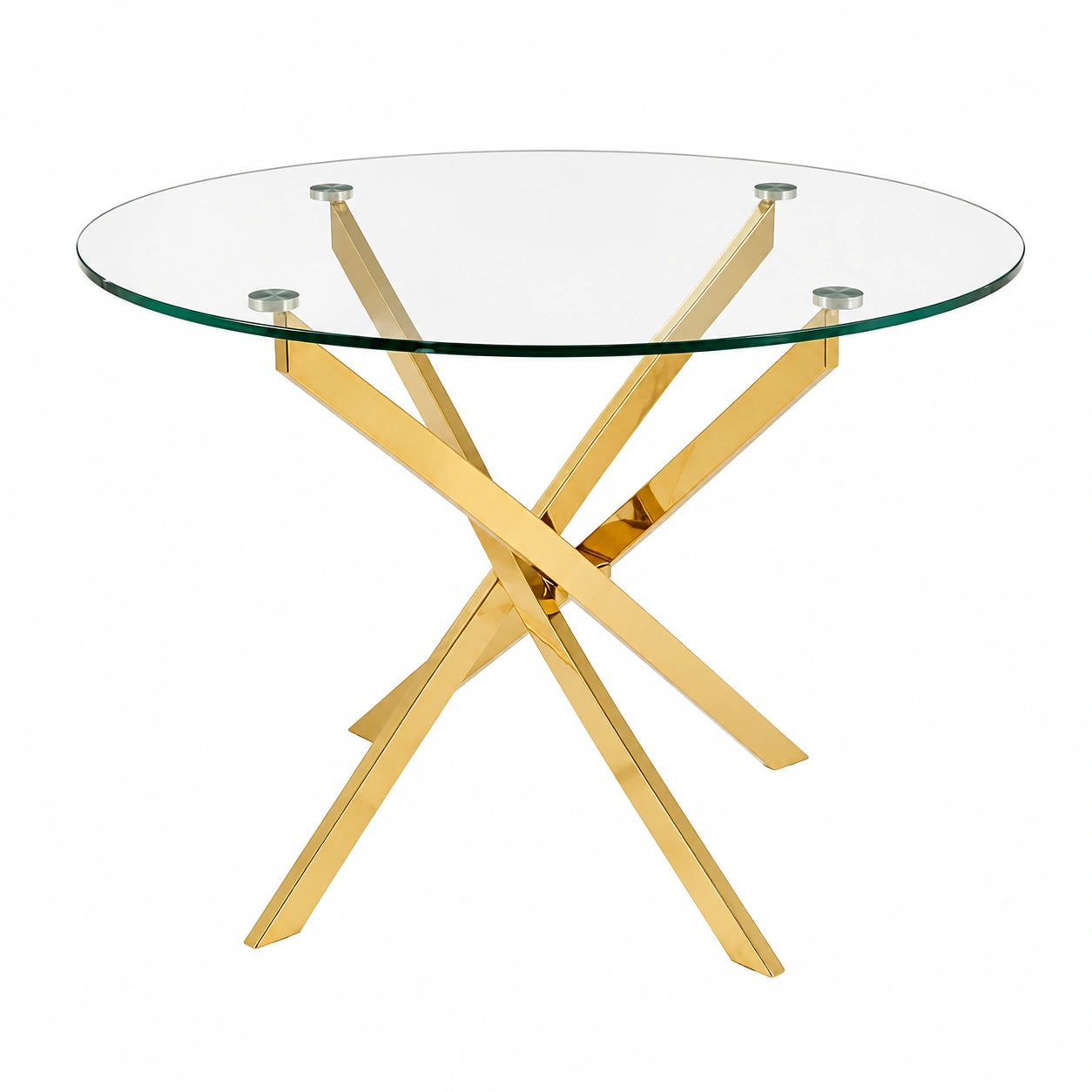Table à manger, en métal et verre trempé, coloris doré, pour la salle à manger