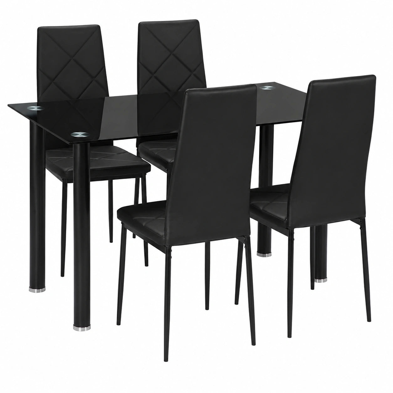 Ensemble de meubles de cuisine, 5 pièces, avec 4 chaises, en acier et verre trempé, coloris noir, pour la cuisine