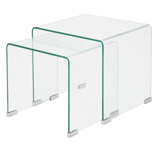 Meuble polyvalent, en verre trempé, 2 pièces, coloris transparent, pour les espaces de vie