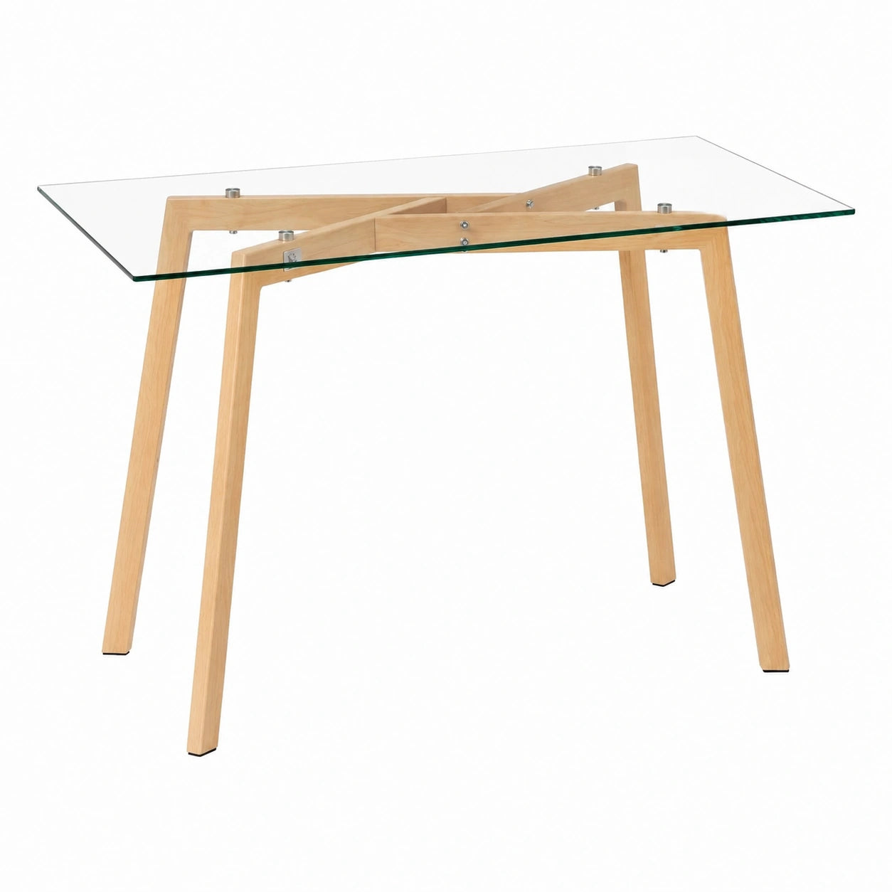 Table à manger, en acier et verre trempé, 4 places, 120 x 60 x 76 cm, coloris naturel et transparent, pour la salle à manger