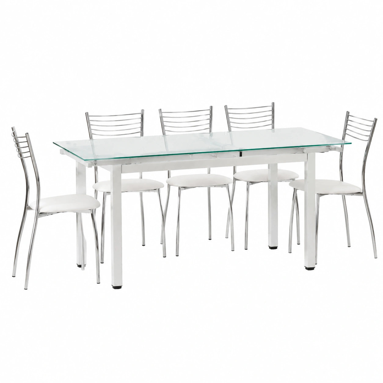 Table à manger, extensible, en métal et verre, coloris blanc, 170 x 70 x 76 cm, pour la salle à manger