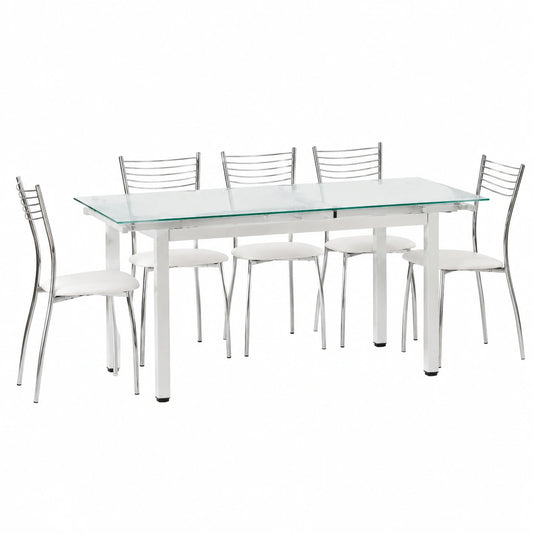 Table à manger, extensible, en métal et verre, coloris blanc, 170 x 70 x 76 cm, pour la salle à manger