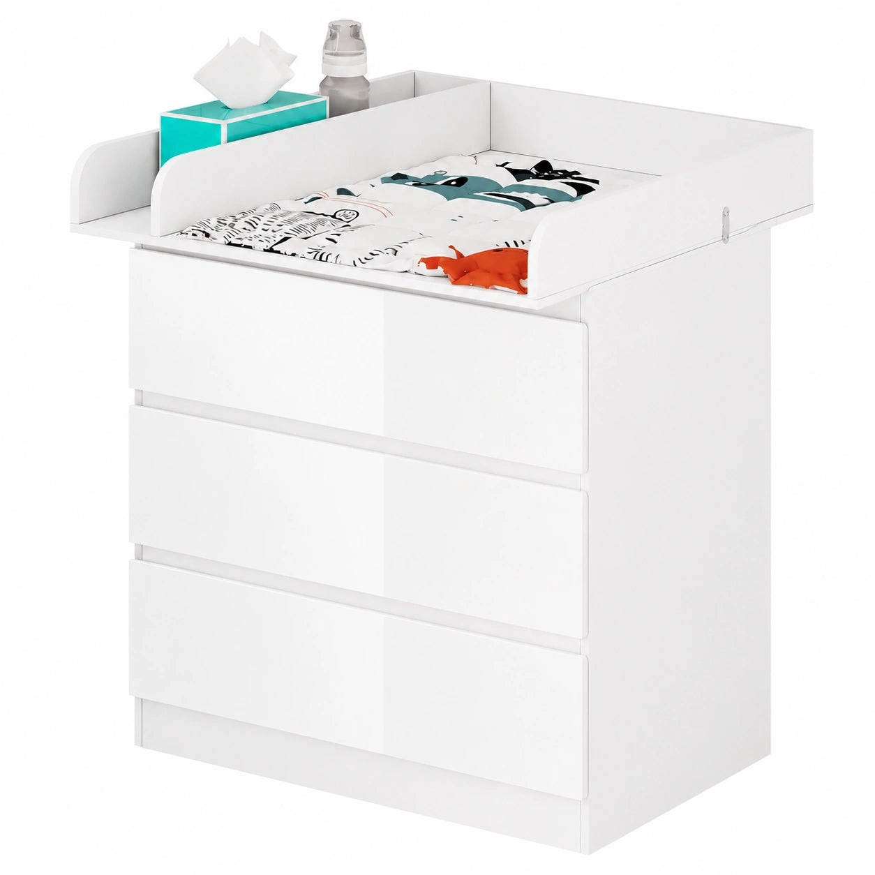 Commode, avec tiroirs, coloris blanc, 40 x 80 x 78 cm, pour la chambre ou le salon