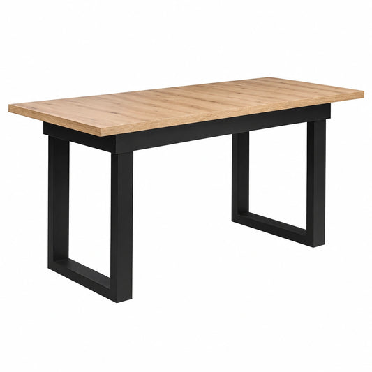Table à manger, extensible, en chêne et métal, coloris noir, 200 x 76 x 80 cm, pour la salle à manger