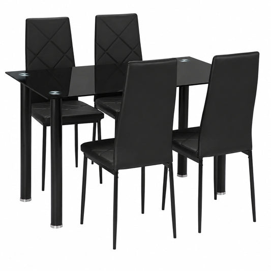 Ensemble de meubles de cuisine, 5 pièces, avec 4 chaises, en acier et verre trempé, coloris noir, pour la cuisine