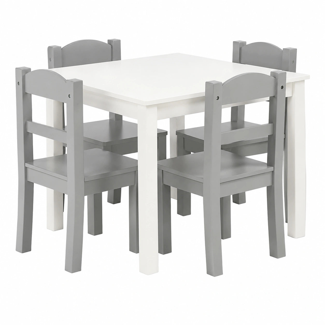 Table, avec 4 chaises, coloris blanc et gris, pour les espaces de vie