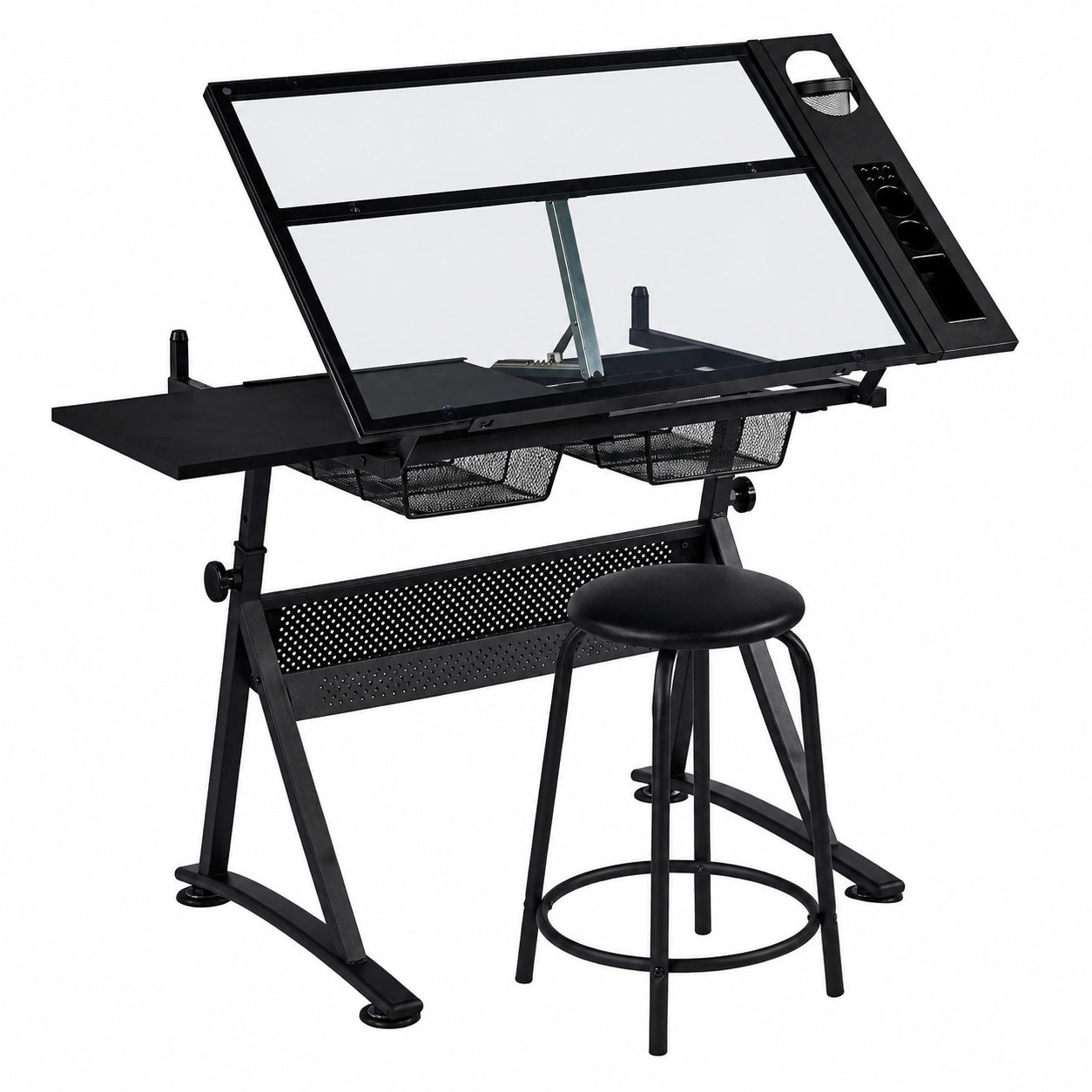 Bureau, réglable, avec rangement, avec tiroirs, en verre, 141 x 60 x 91 cm, pour l’espace de travail