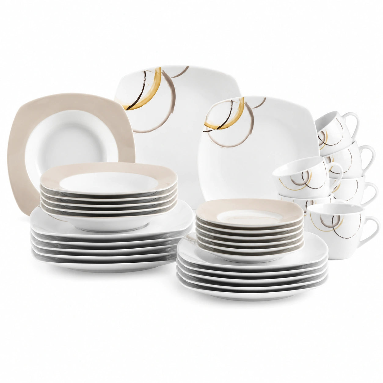 Table, 6 places, coloris blanc et marron, pour les espaces de vie